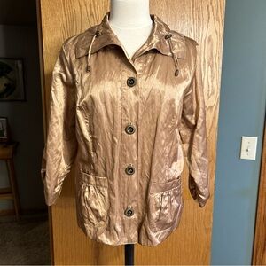 Ruby Rd. Crinkle Satin Gold 3/4 Sleeve Jacket LARGE NO SIZE TAG Metallic Buttons